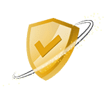 A golden shield with a check mark in the middle, representing an ideabet.